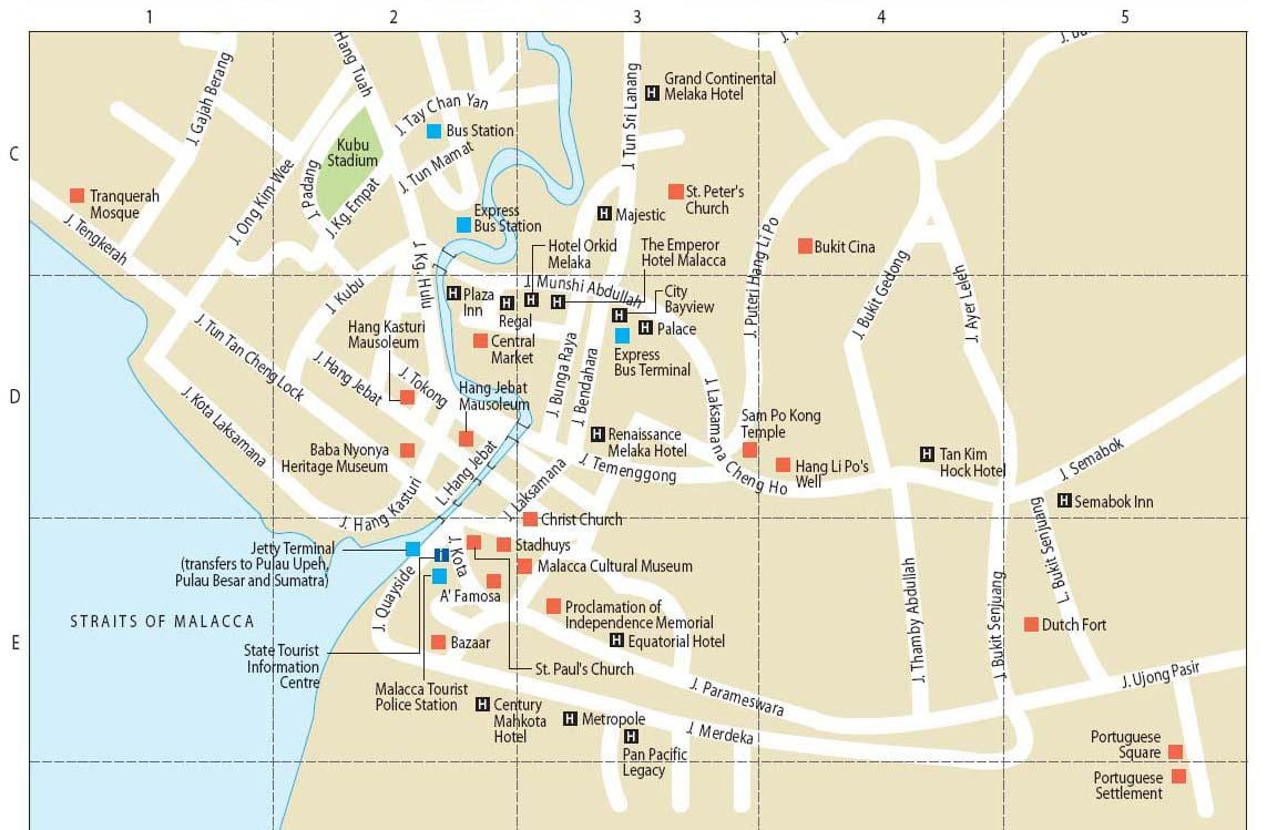 mapa malacca malajsie