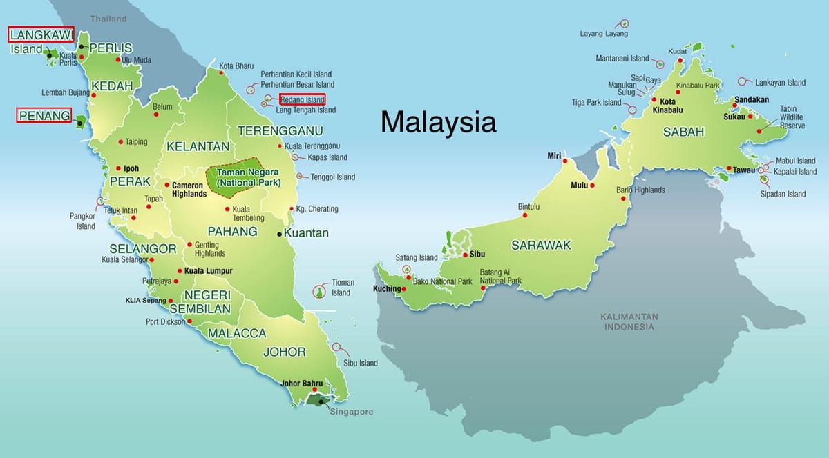 mapa malajsie beach resorts