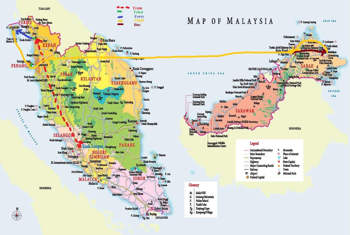 mapa malajsie autobusem