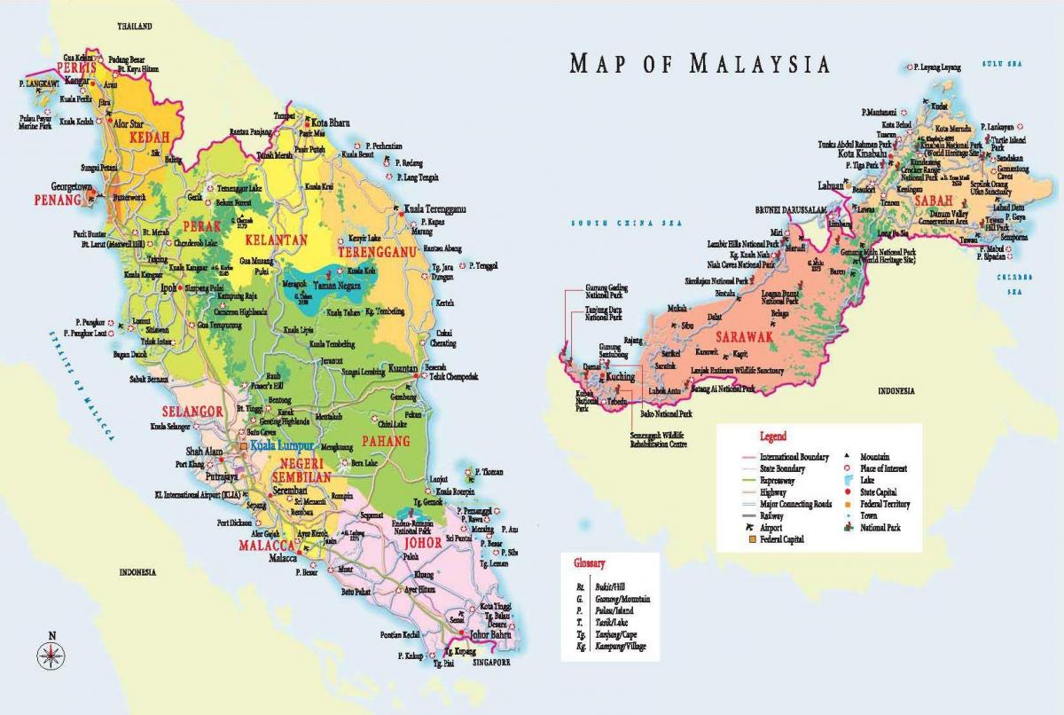 malajsie mapa pro turisty