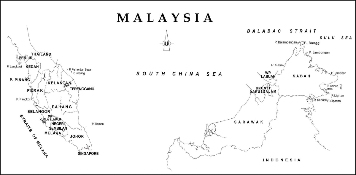 mapa obrys mapy malajsie s státní hranice