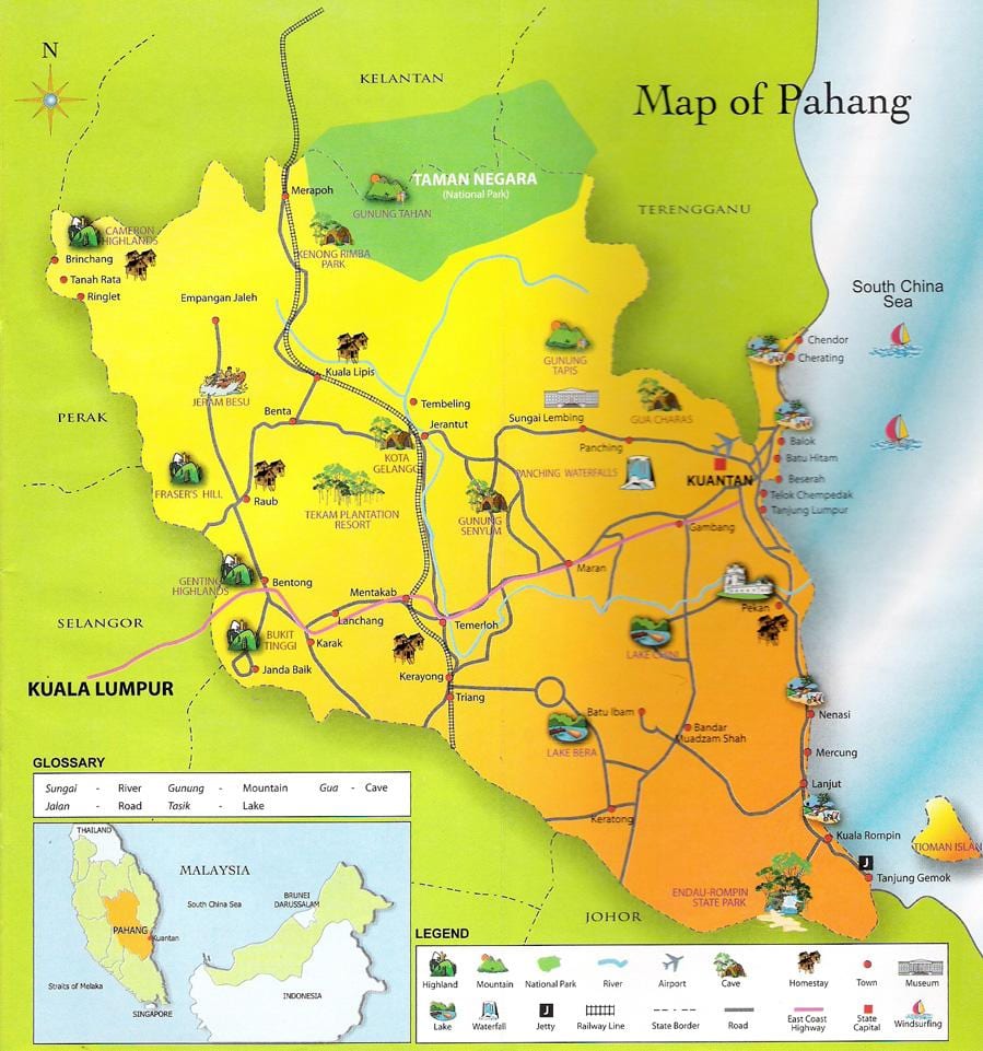 mapa státu pahang, malajsie