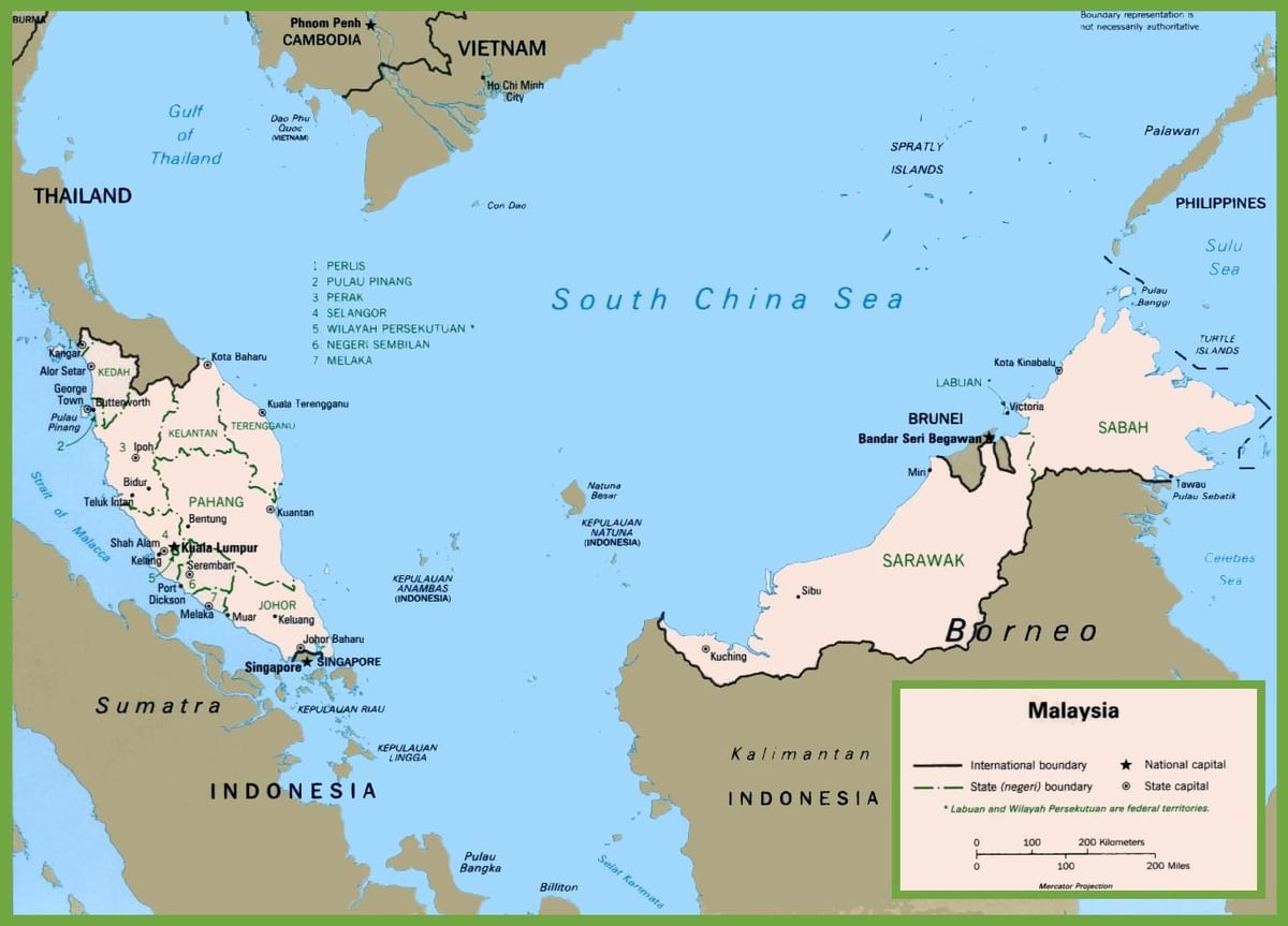 mapa malajsie politické
