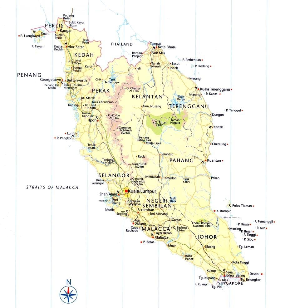 malajsie road map směry