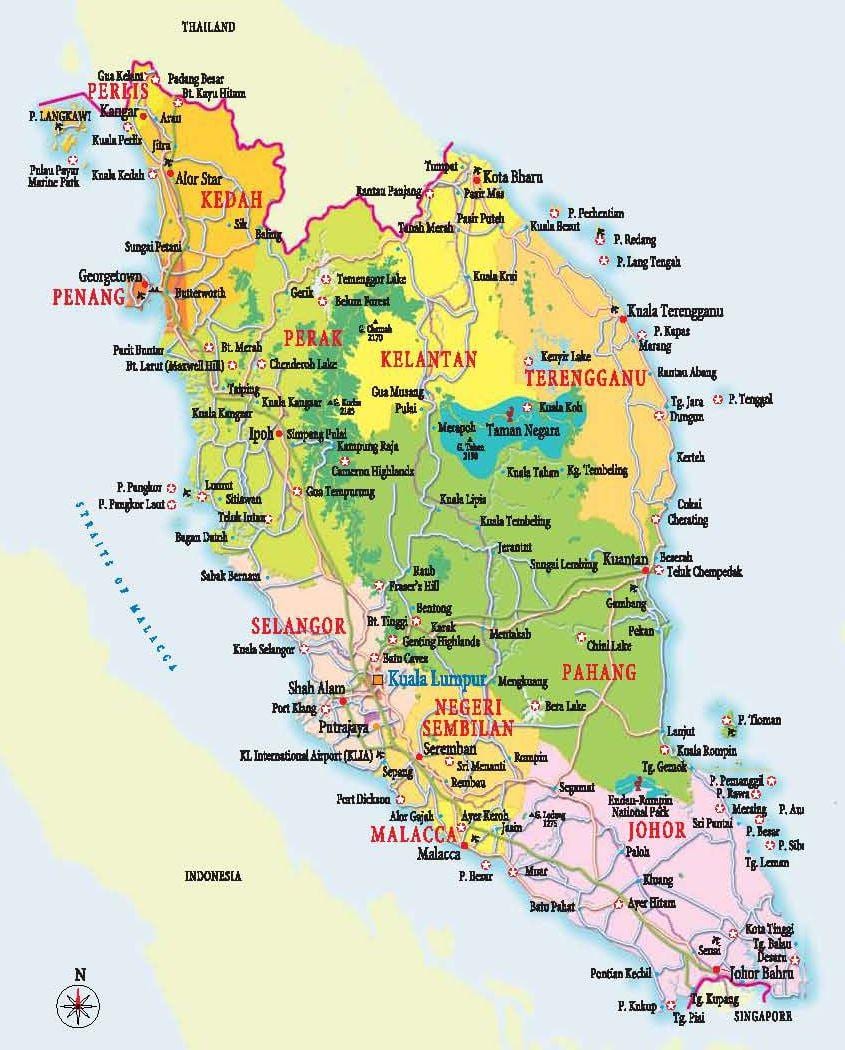 mapa západní malajsie