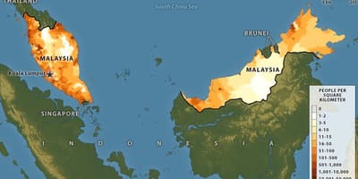 Malajské populace, hustota mapě
